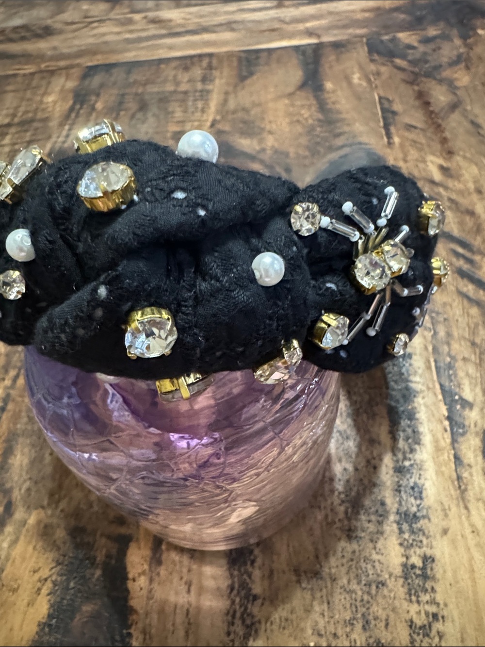Brianna Cannon Black Knotted Headband with Spider Rhinestone Accents